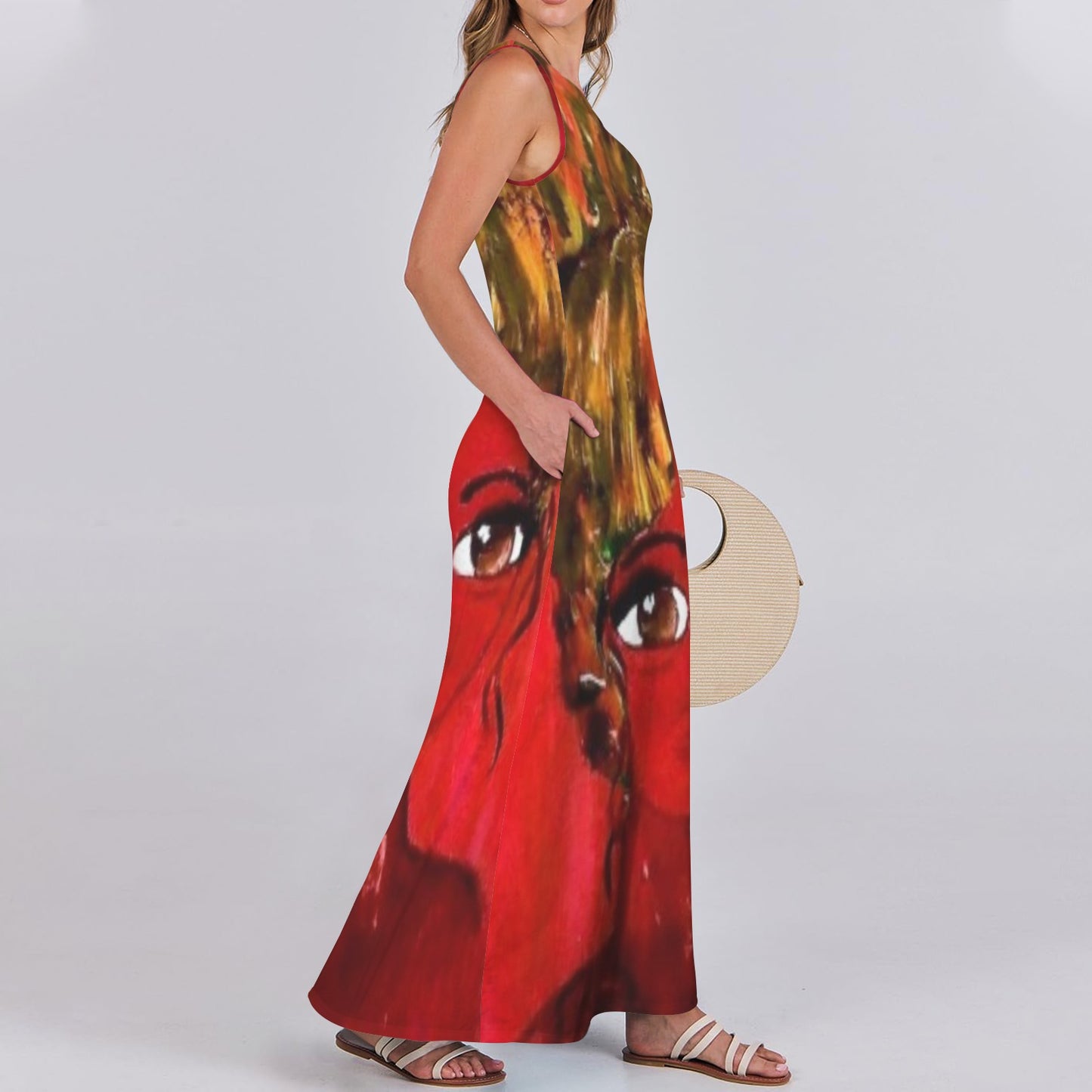 big eyes red dress