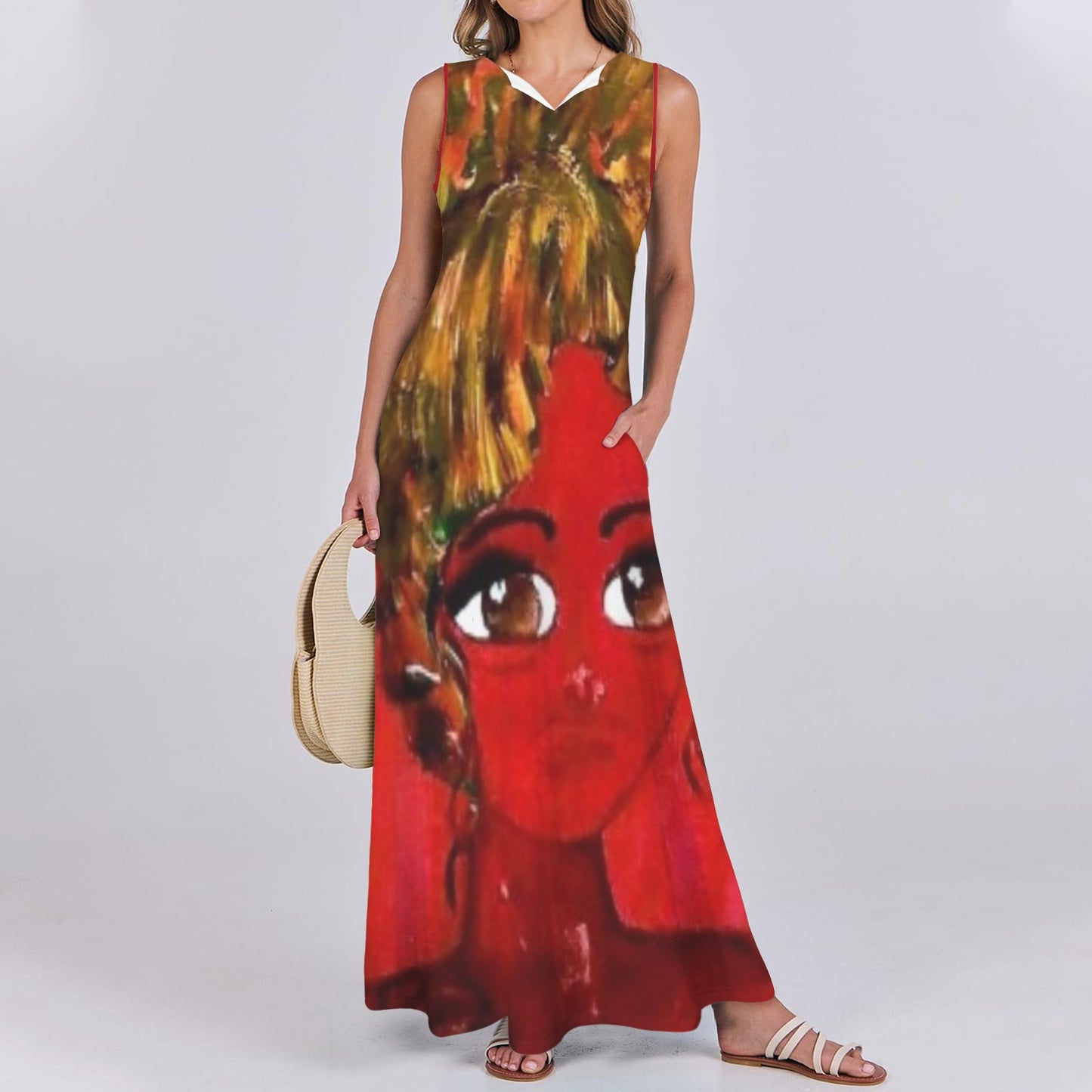 big eyes red dress