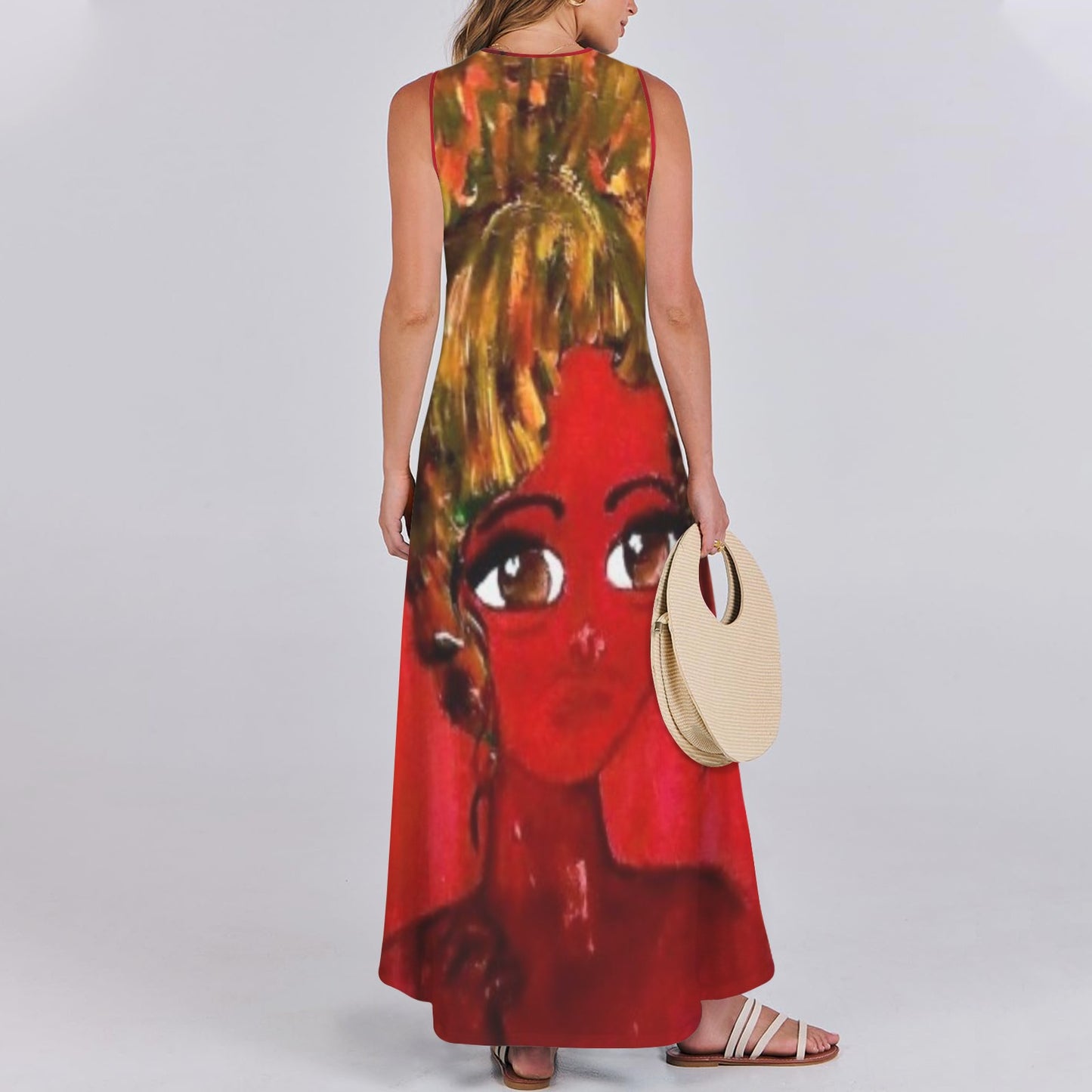 big eyes red dress